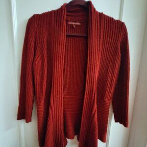 San Francisco Red Ribbed Knit Waterfall Open Front Cardigan - Small